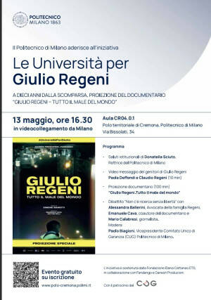 Il Politecnico aderisce  all'iniizativa ' Le università per Giulio Regeni'