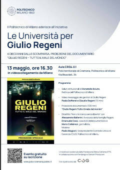 Il Politecnico aderisce  all'iniizativa ' Le università per Giulio Regeni'
