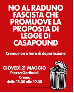 Crema Presidio  Contro l'aberrante ed inaccettabile proposta di remigrazione 