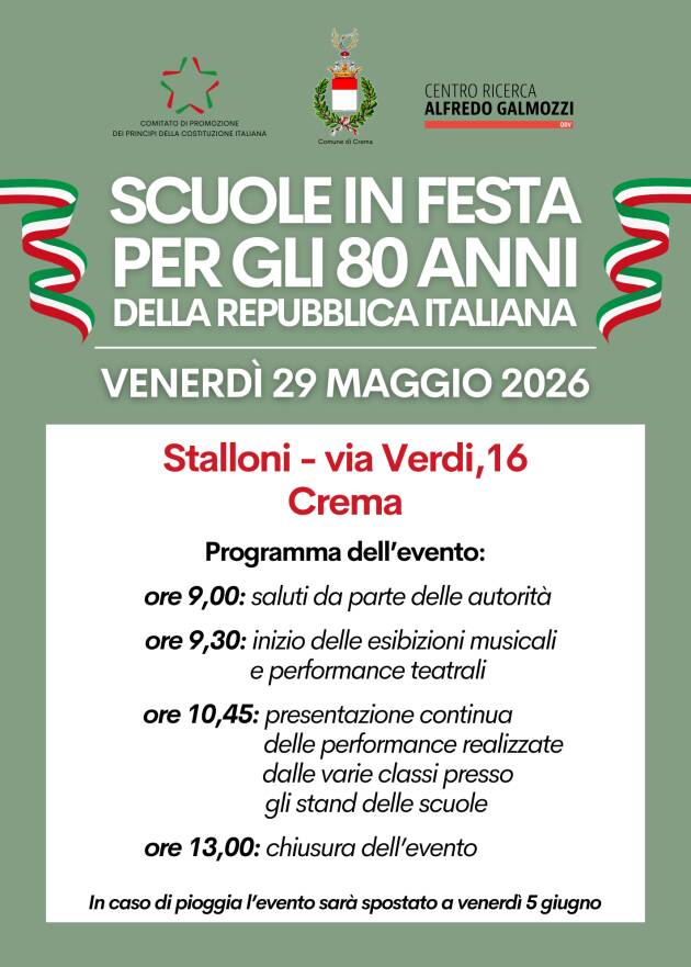 Crema SCUOLE IN FESTA PER GLI 80 ANNI DELLA REPUBBLICA ITALIANA
