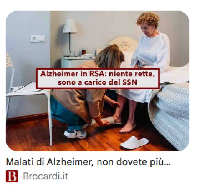 ALZHEIMER IN RSA, CASSAZIONE CONFERMA RETTA A CARICO DEL SSN. PILONI (PD)