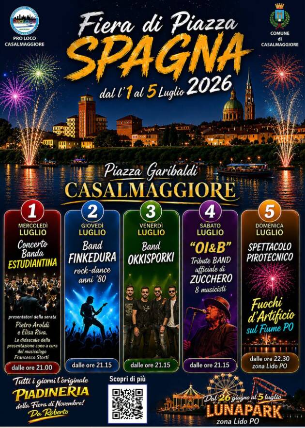 A Casalmaggiore in p.zza Garibaldi Fiera di Piazza di Spagna 2026 dal 1 al 5 luglio