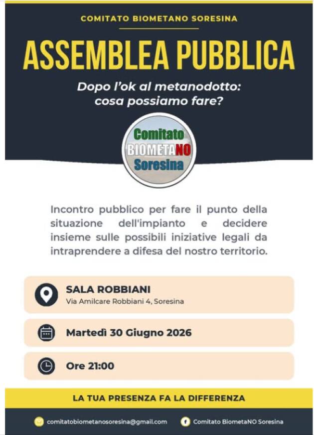 Soresina Comitato Biometano Assemblea pubblica — Martedì 30 giugno, ore 21