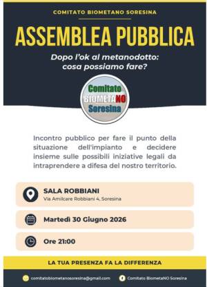 Soresina Comitato Biometano Assemblea pubblica — Martedì 30 giugno, ore 21