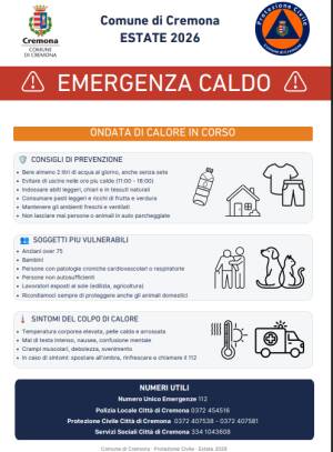 (CR) Emergenza caldo, tutte le informazioni utili sul sito e sui canali social del Comune
