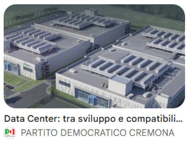 Data Center a Pozzaglio: presidio martedì 28 luglio davanti alla Provincia di Cremona
