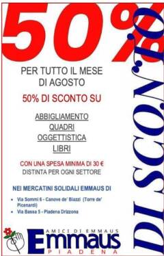 EMMAUS IN AGOSTO OGGETTISTICA, LIBRI, ABBIGLIAMENTO E QUADRI SCONTATI 