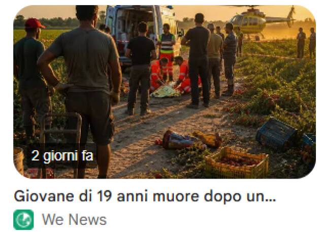 (PD) La morte del giovanissimo lavoratore nei campi di Stagno Lombardo drammatico