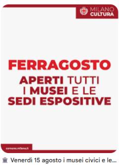 (MI) CULTURA. MOSTRE E MUSEI CIVICI APERTI A FERRAGOSTO