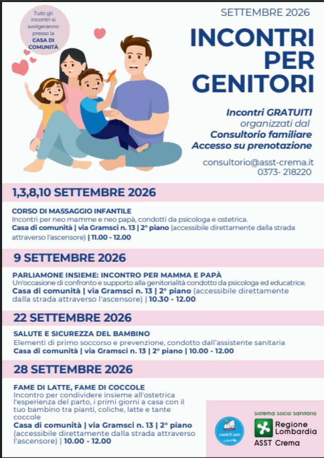 ASST Crema Consultorio, gli eventi del mese di settembre 2026