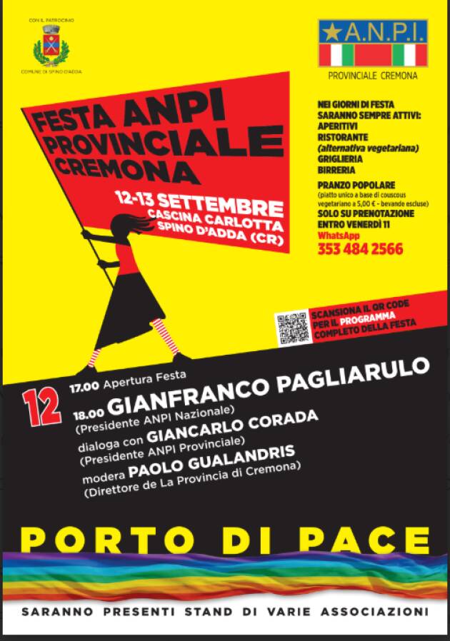Spino d'ADDA Festa Provinciale ANPI, 12-13 settembre- partecipiamo insieme!