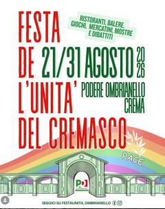 Crema Tutto sulla Festa dell'Unià di Ombrianello dal 21al 31 agosto 2026