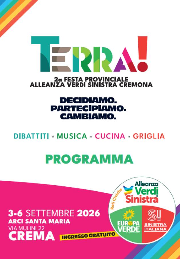 TERRA! TORNA A CREMA: DAL 3 AL 6 SETTEMBRE LA SECONDA FESTA PROVINCIALE DI AVS