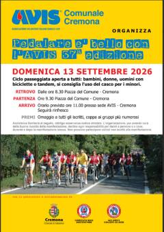 ( CR) Avis organizza la 37^ edizione di “PEDALARE È BELLO CON L’AVIS”,