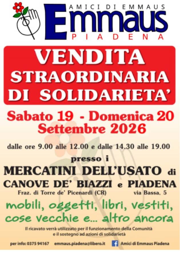 Emmaus VENDITA STRAORDINARIA DI SOLIDARIETÀ