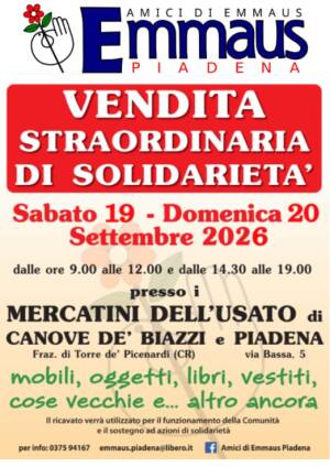Emmaus  VENDITA STRAORDINARIA DI SOLIDARIETÀ