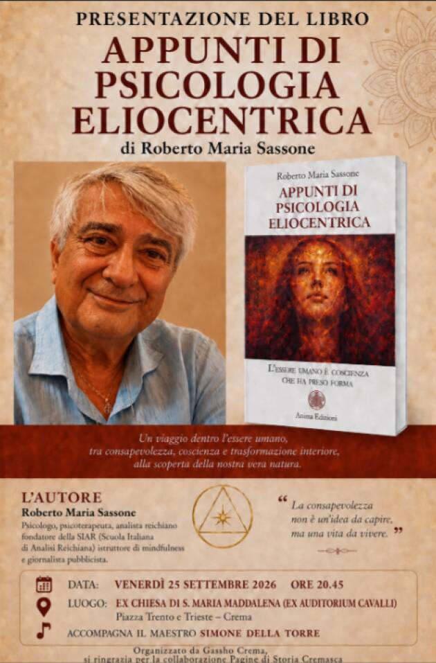 Presentazione libro 'Appunti di Psicologia Eliocentrica' di Roberto Maria Sassone