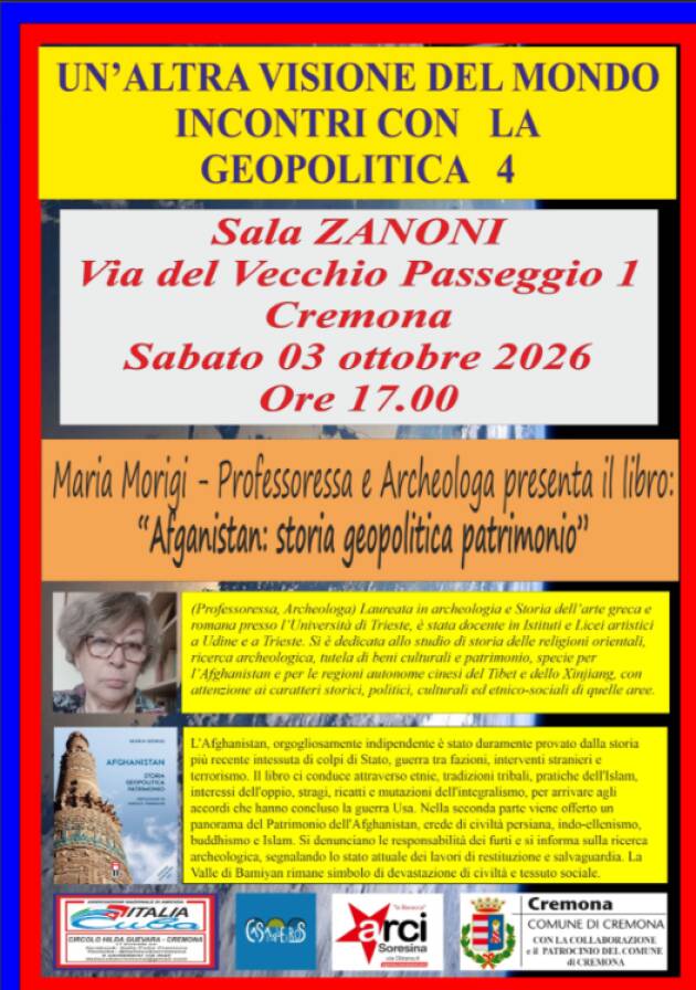 Geopolitica Incontro con MARIA MORIGI “AFGHANISTAN: STORIA GEOPOLITICA PATRIMONIO