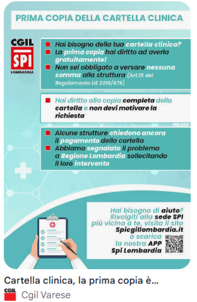 LA PRIMA COPIA DELLA CARTELLA CLINICA DEVE ESSERE GRATUITA