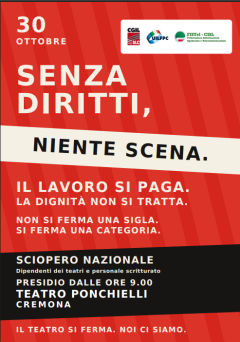 Sciopero dei teatri, il 30 ottobre presidio davanti al Ponchielli di Cremona