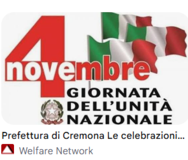 Prefettura di Cremona celebrazioni del 2 e del 4 novembre 2026. 